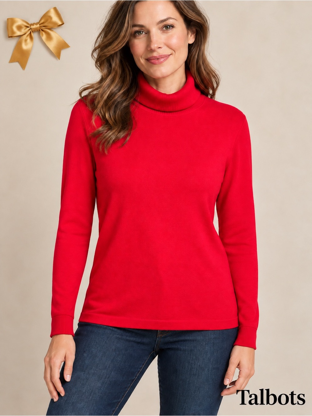 Talbots Red Cotton Turtleneck Sweater Size Small